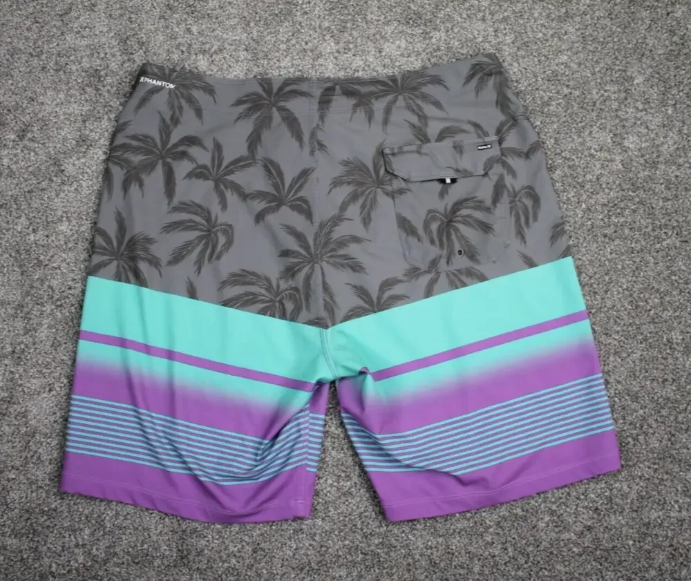 Hurley Phantom Boardshorts Men 32 Grey Purple Blue Striped Weekender Surf Swim